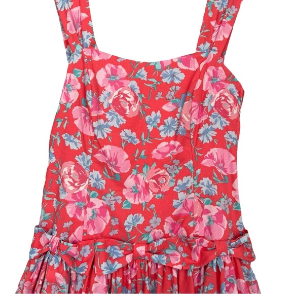 Laura Ashley Vtg 90s Floral Bow Dress Size 10 Pink Red Cotton Crinoline Skirt - Picture 4 of 14
